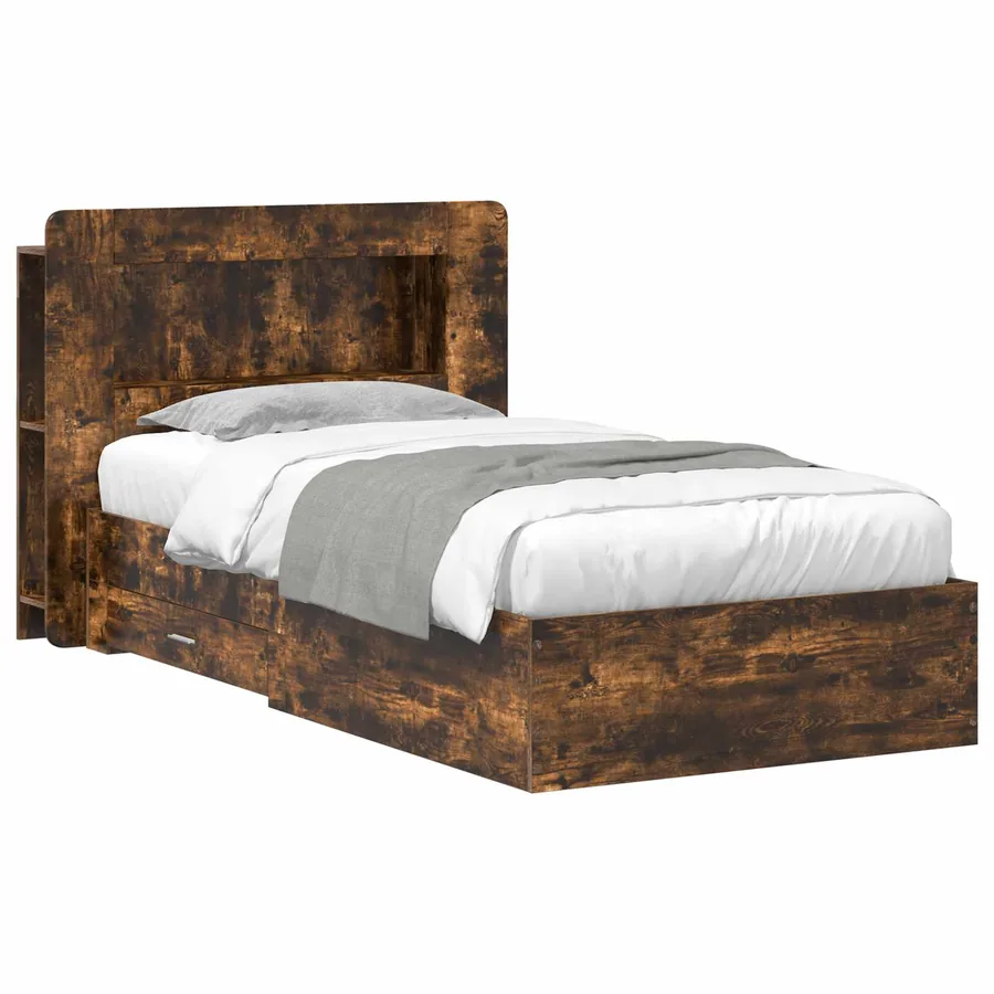 Cadre de lit avec rangement Chêne fumé 75 x 190 cm