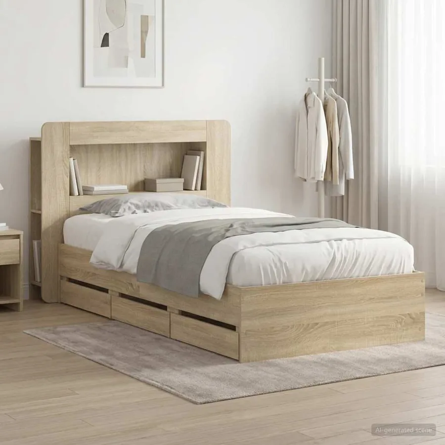 Cadre de lit avec rangement Chêne Sonoma 75 x 190 cm