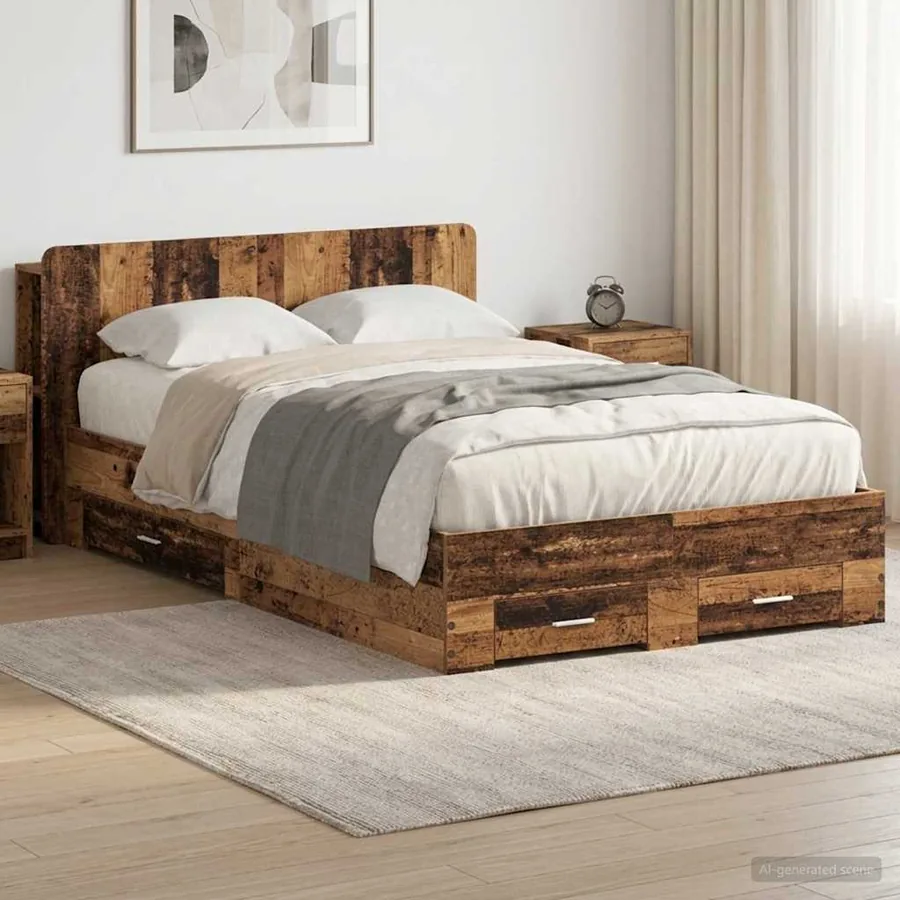 Cadre de lit avec rangement Bois ancien 120 x 190 cm
