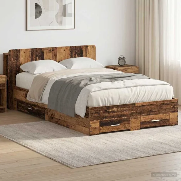 Cadre de lit avec rangement Bois ancien 120 x 190 cm