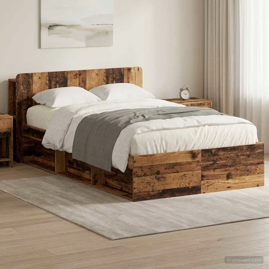 Cadre de lit avec rangement Bois ancien 120 x 200 cm