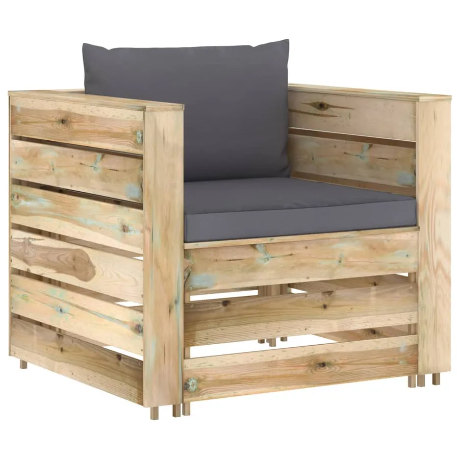 Salon de jardin 2 pcs avec coussins Bois imprégné de vert - 2