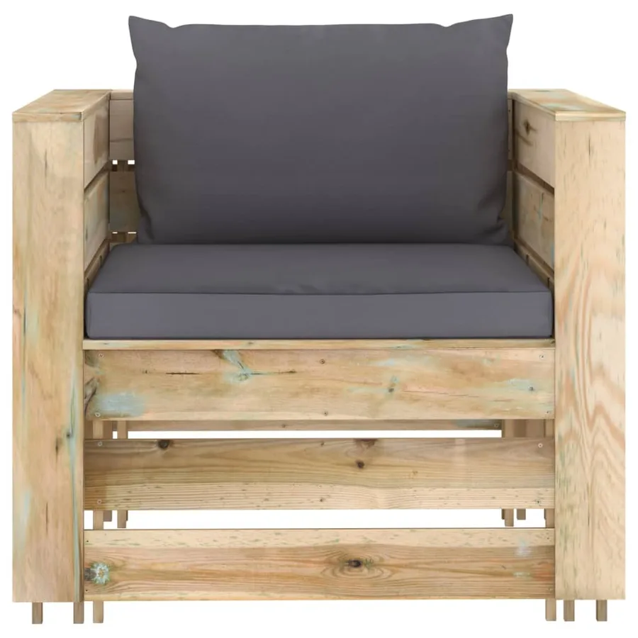 Salon de jardin 2 pcs avec coussins Bois imprégné de vert - 3
