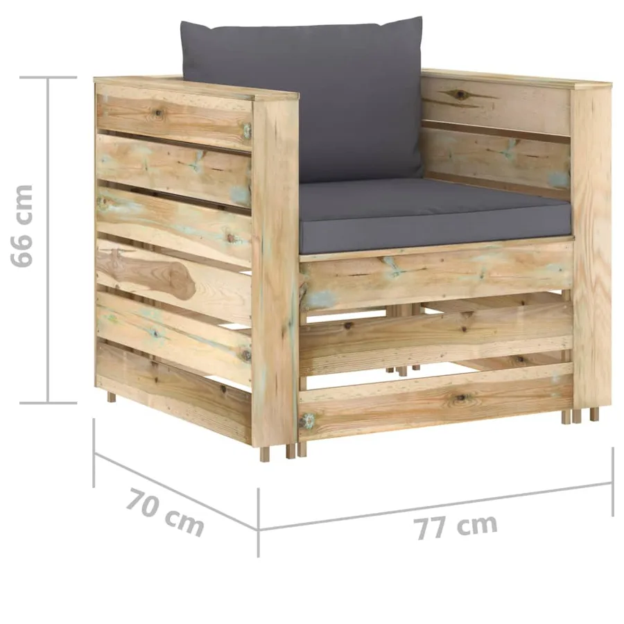 Salon de jardin 2 pcs avec coussins Bois imprégné de vert - 7
