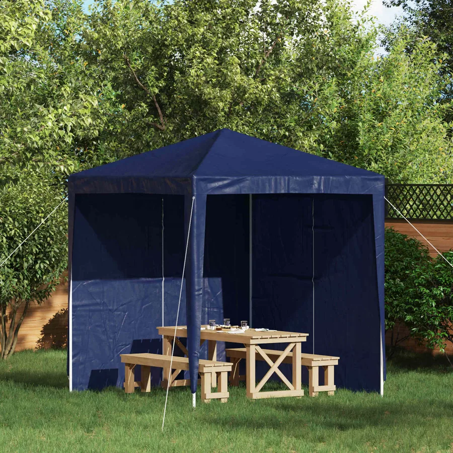 Mur de tente de fête 2 pcs Bleu 200 x 195 cm PE et acier