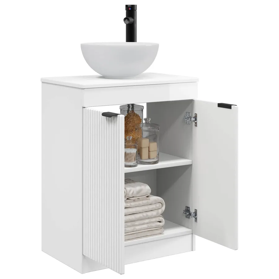 Meuble de salle de bain avec évier Blanc brillant - 3