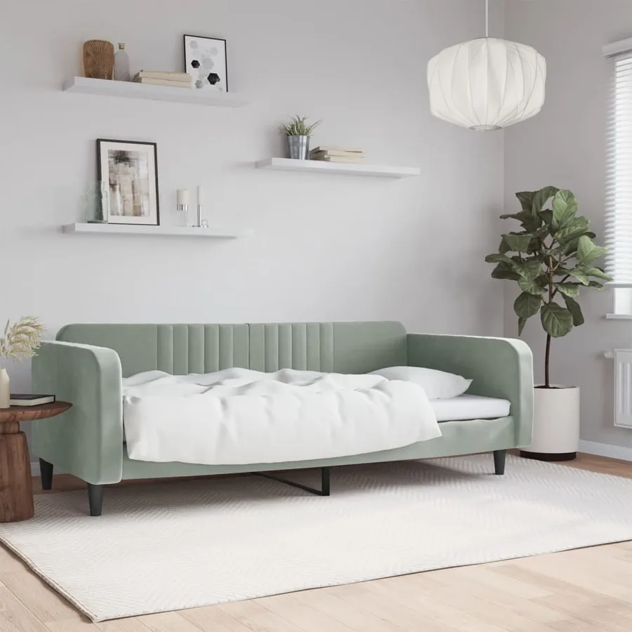 Lit de jour gris clair 100x190 cm velours