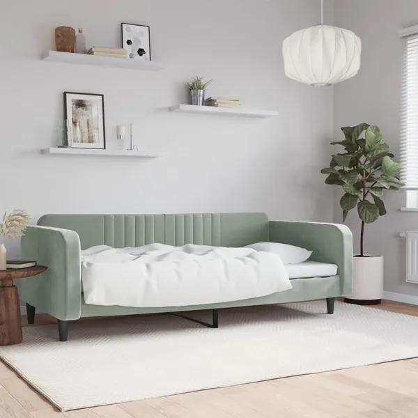 Lit de jour gris clair 100x190 cm velours