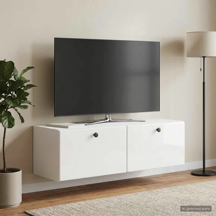 Meuble TV mural 98 x 31 x 30 cm Blanc brillant