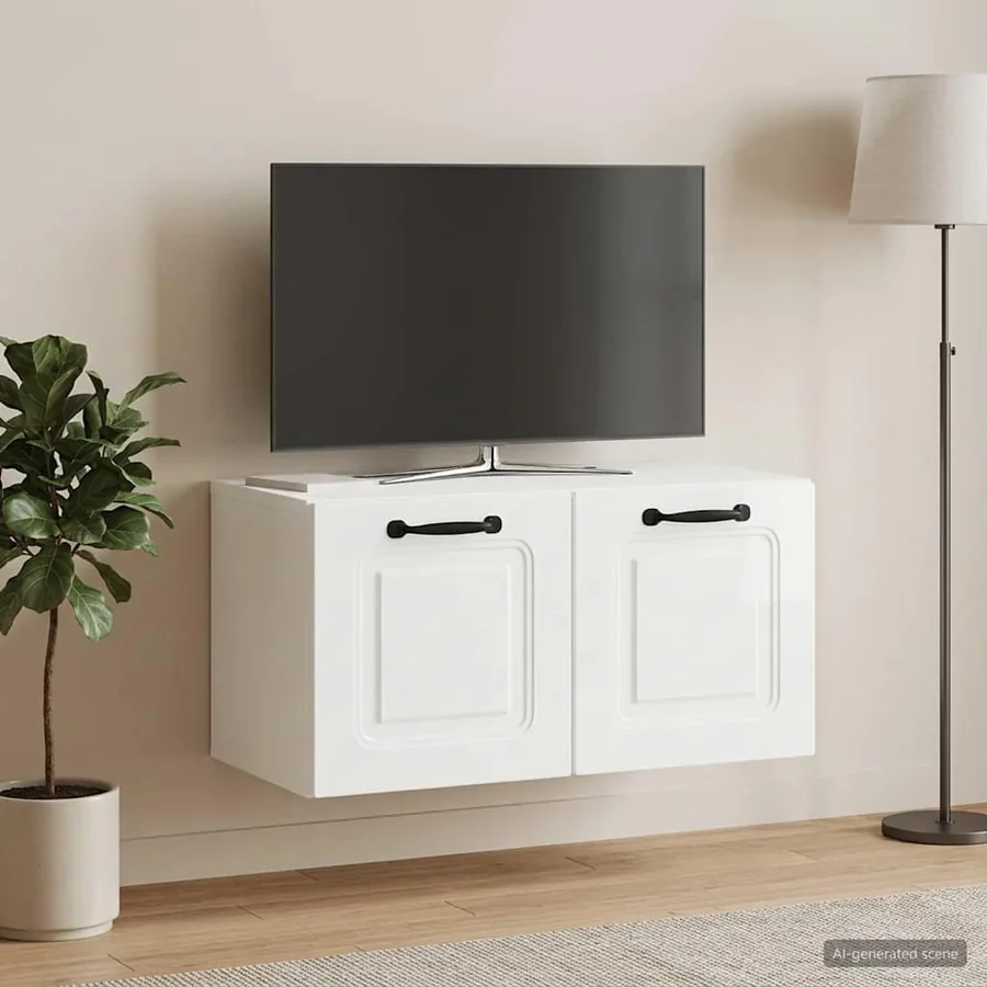 Meuble TV mural Montage mural Blanc brillant 59,5 x 31 x 30 cm