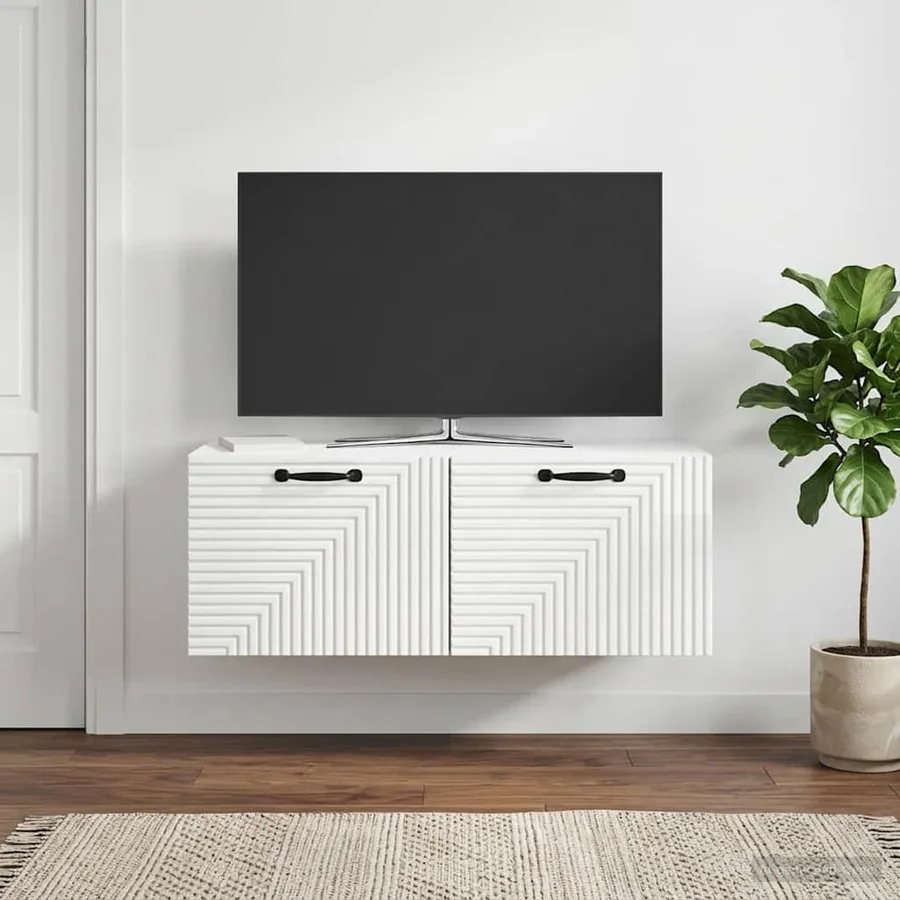 Meuble TV mural Montage mural Blanc brillant 78,5 x 31 x 30 cm - 4