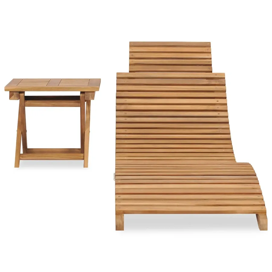 Chaise longue pliable avec table Bois de teck solide - 2