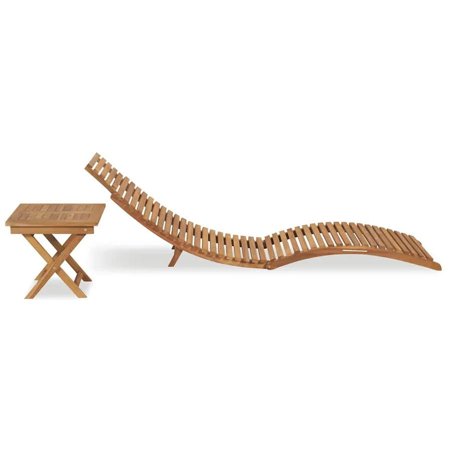 Chaise longue pliable avec table Bois de teck solide - 3