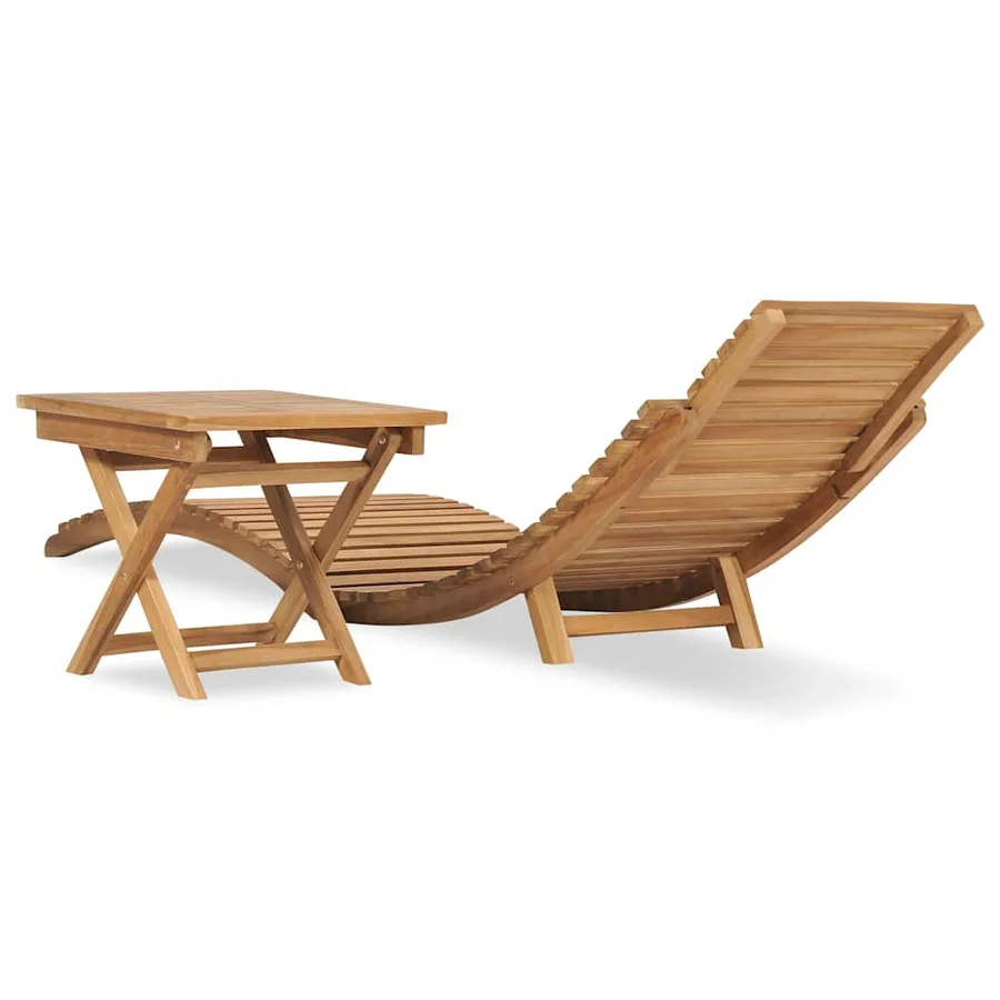 Chaise longue pliable avec table Bois de teck solide - 4