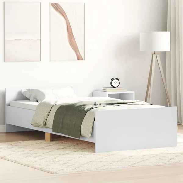 Cadre de lit avec tête de lit Blanc Bois d'ingénierie