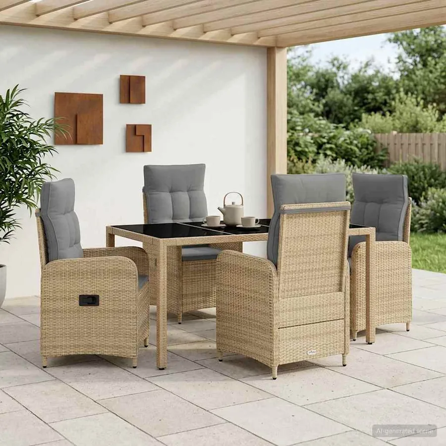 Ensemble de repas extérieur 5 pcs Beige et Gris clair