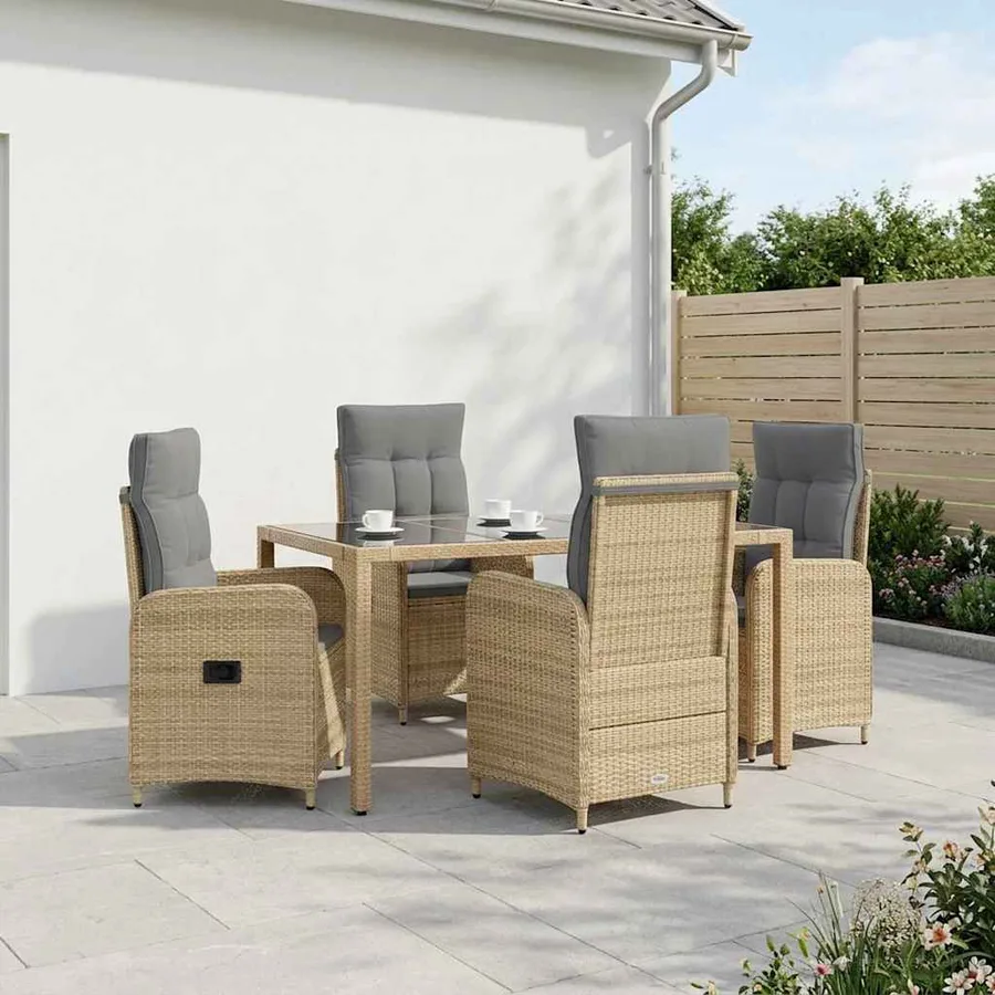 Ensemble de repas extérieur 5 pcs Beige et Gris clair - 3