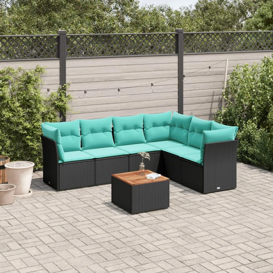 Salon de jardin 7 pcs avec coussins noir résine tressée 62 x 62 x 69 cm - 58,8 kg