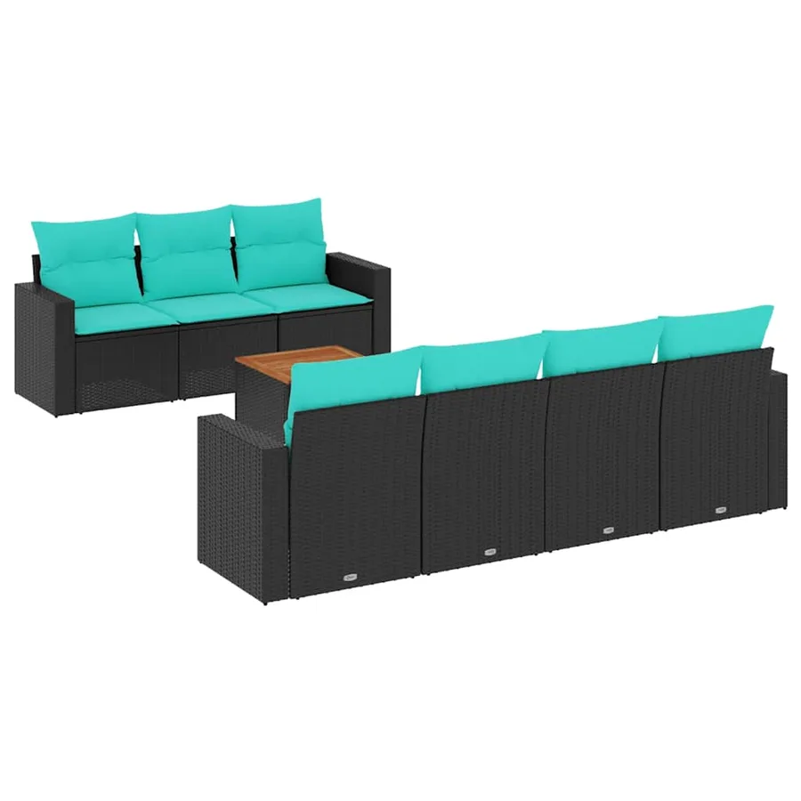 Salon de jardin 8 pcs avec coussins noir résine tressée - 2