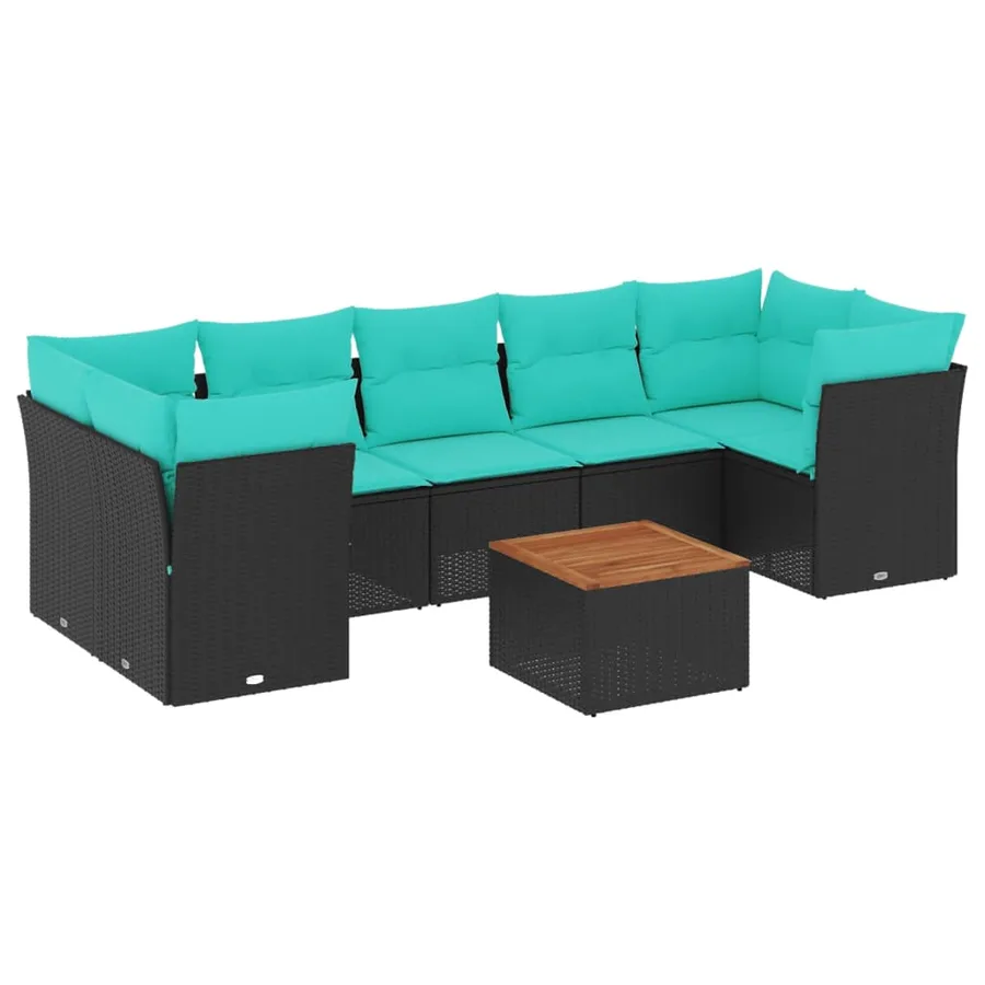 Salon de jardin 8 pcs avec coussins noir résine tressée - 2
