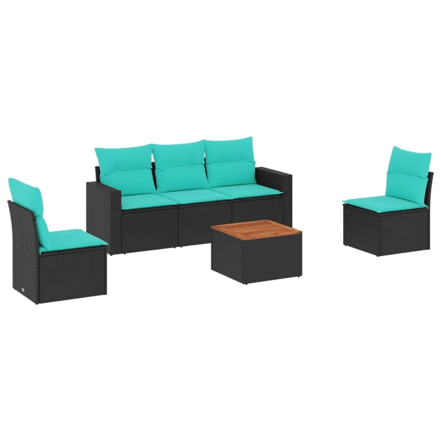 Salon de jardin 6 pcs avec coussins noir résine tressée - 2