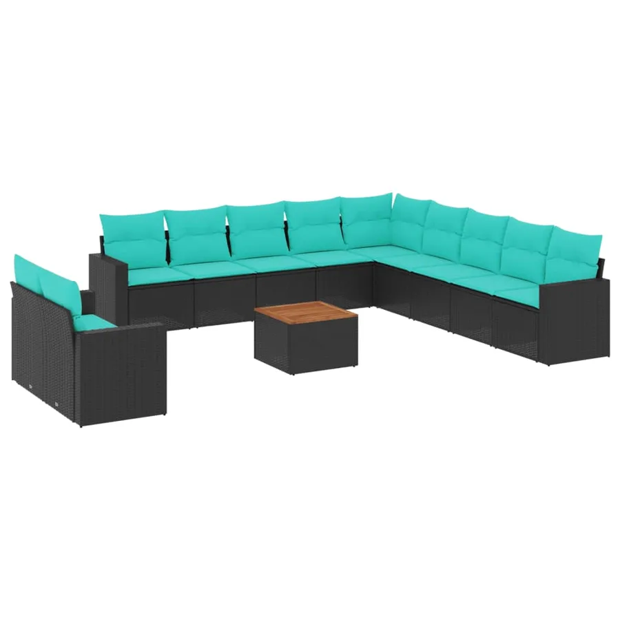 Salon de jardin avec coussins 12 pcs noir résine tressée - 2