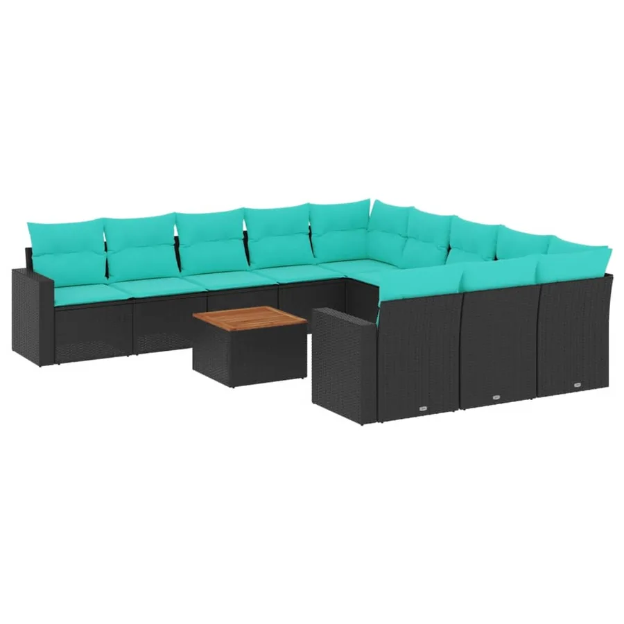 Salon de jardin avec coussins 12 pcs noir résine tressée - 2