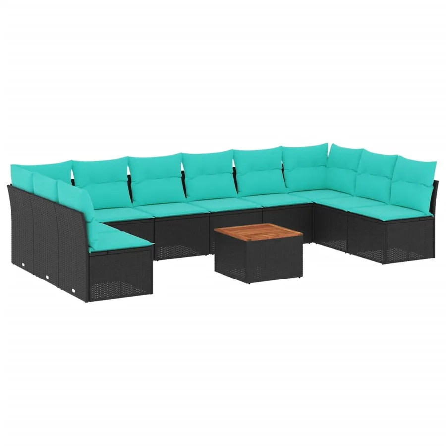 Salon de jardin 11 pcs avec coussins noir résine tressée - 2