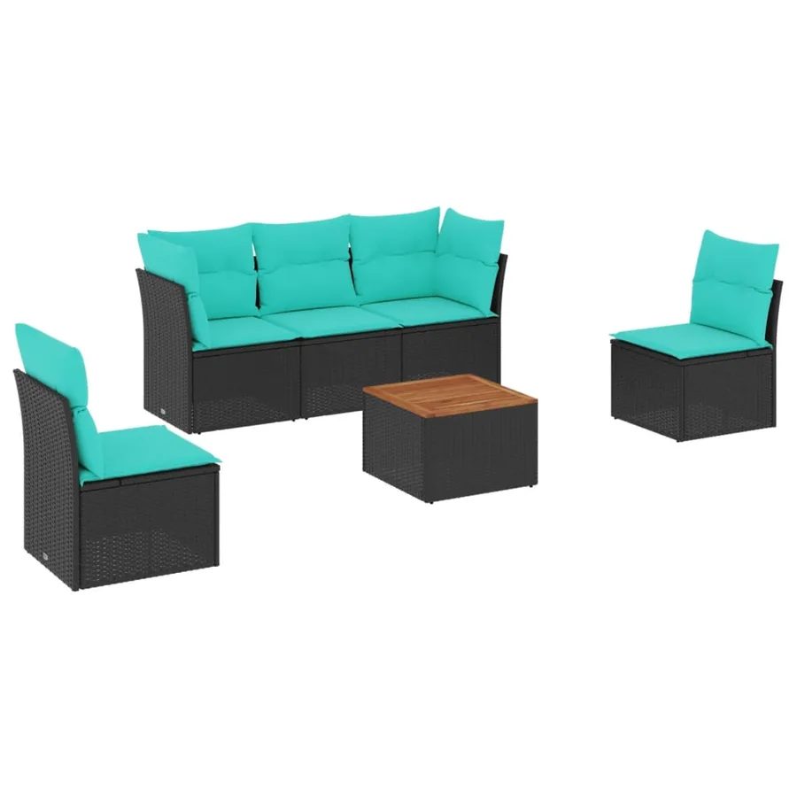 Salon de jardin 6 pcs avec coussins noir résine tressée - 2