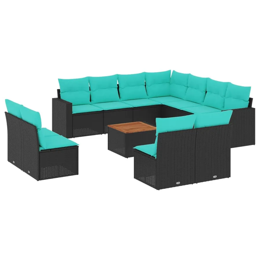Salon de jardin avec coussins 12 pcs noir résine tressée - 2