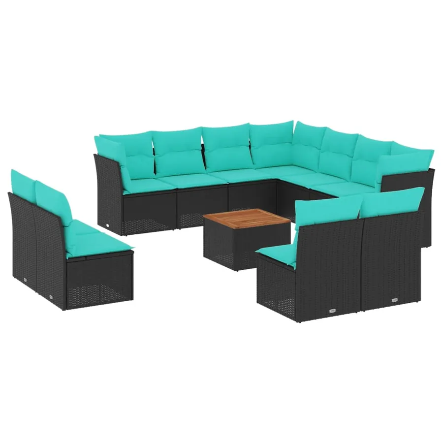 Salon de jardin avec coussins 12 pcs noir résine tressée - 2