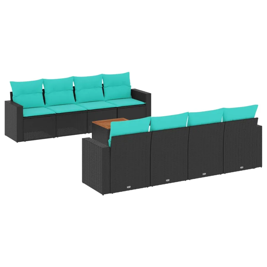 Salon de jardin 9 pcs avec coussins noir résine tressée - 2