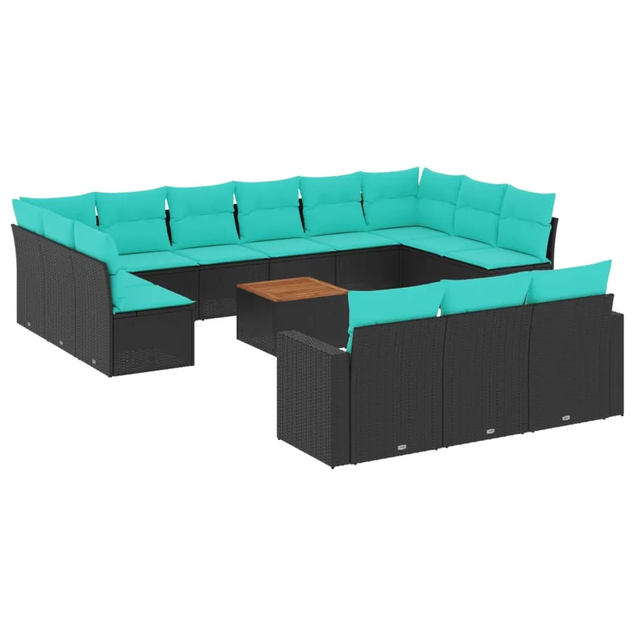 Salon de jardin avec coussins 14 pcs noir résine tressée - 2