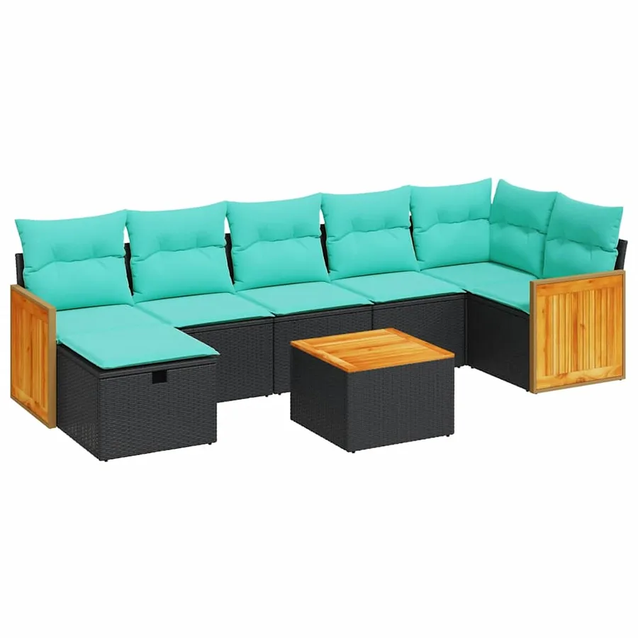 Salon de jardin 8 pcs avec coussins noir résine tressée - 2