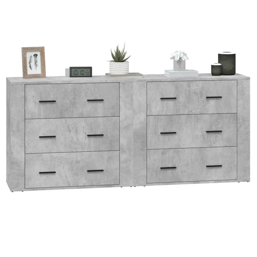 Buffets 2 pcs gris béton bois d'ingénierie - 4