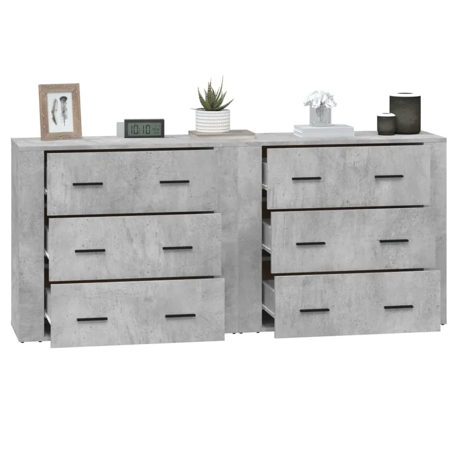 Buffets 2 pcs gris béton bois d'ingénierie - 5