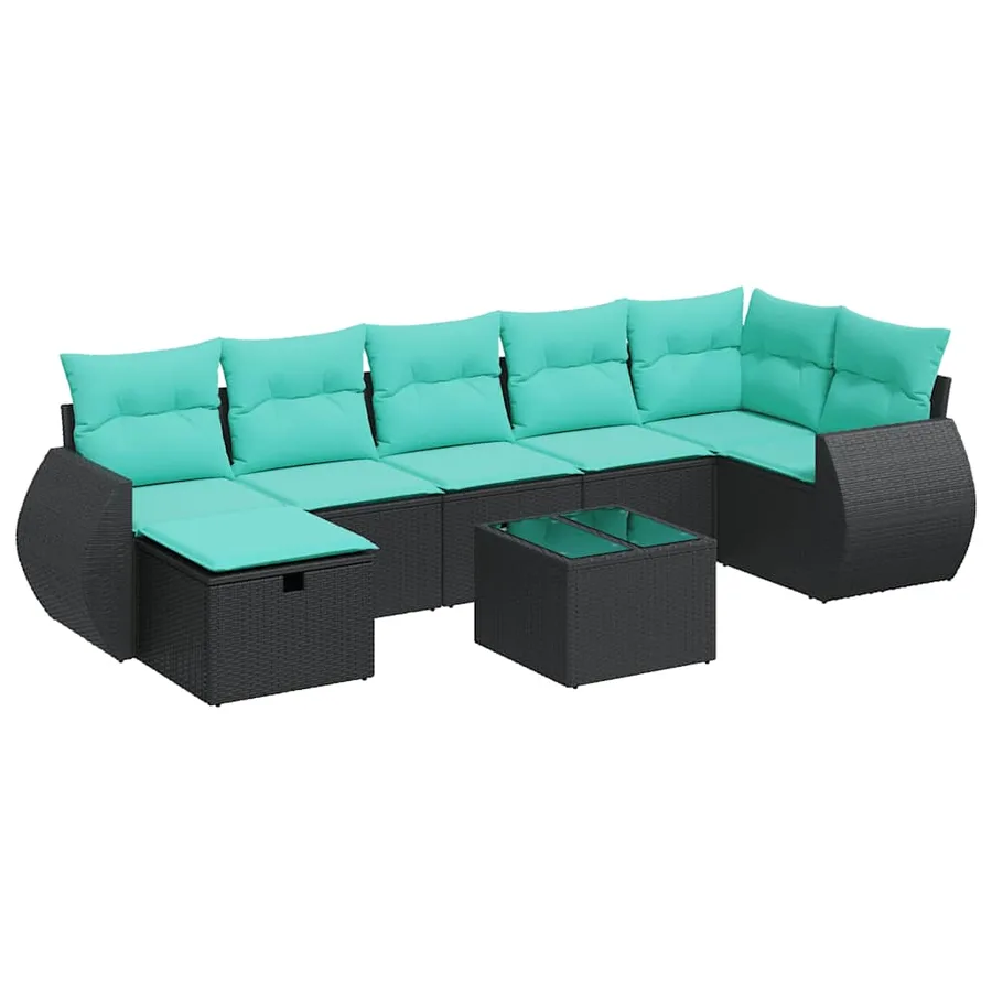 Salon de jardin 8 pcs avec coussins noir résine tressée - 2