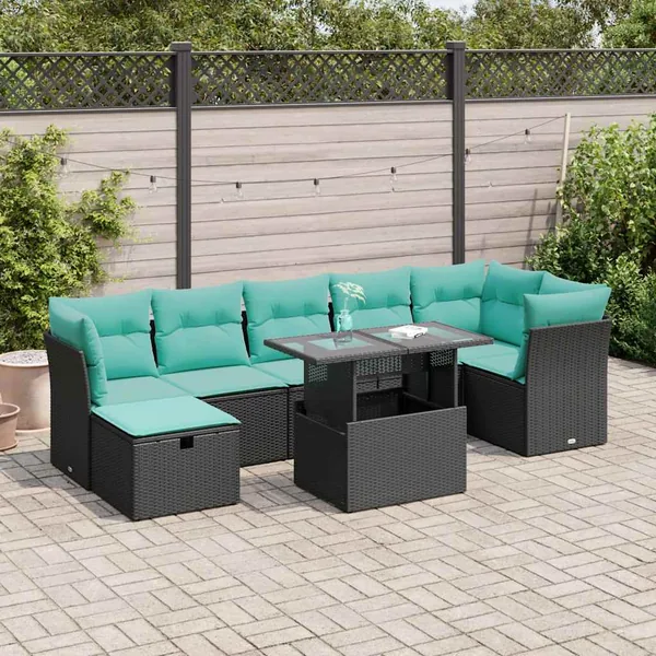 Salon de jardin avec coussins 8 pcs gris résine tressée acacia