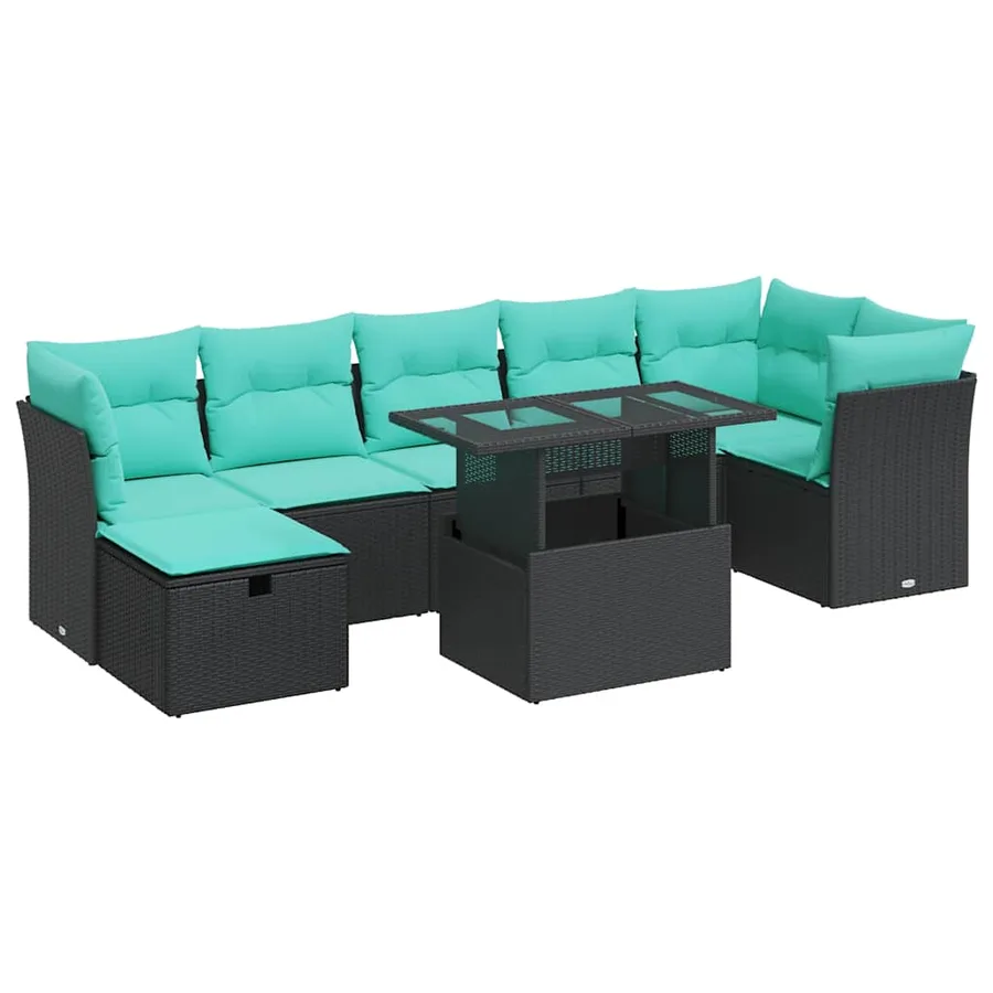 Salon de jardin avec coussins 8 pcs gris résine tressée acacia - 2