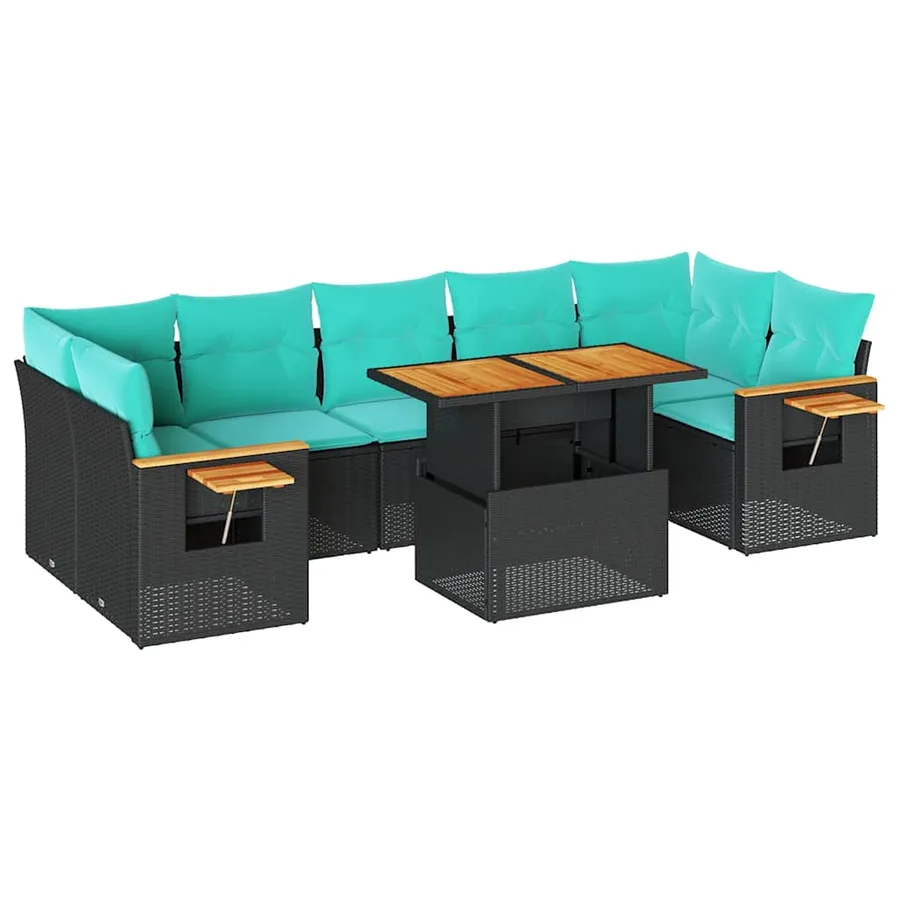 Salon de jardin 8 pcs avec coussins noir résine tressée - 2