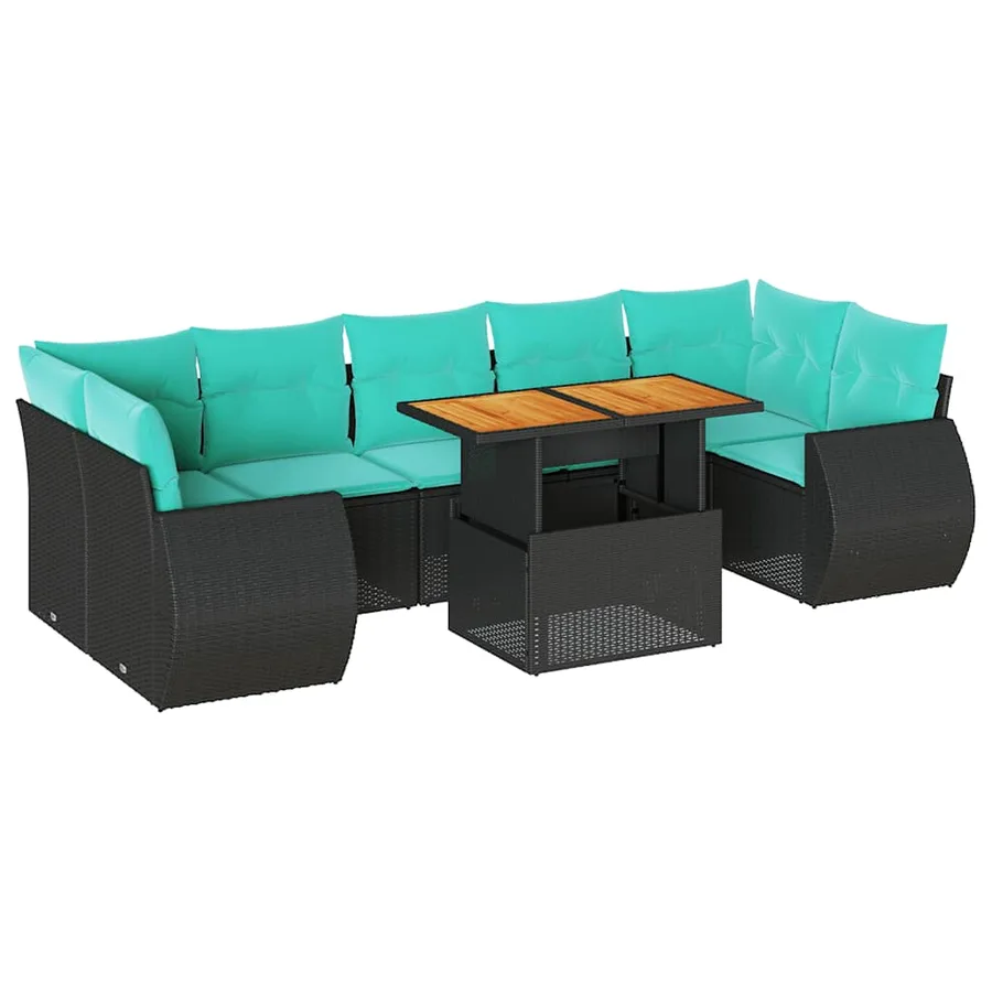 Salon de jardin 8 pcs avec coussins noir résine tressée - 2