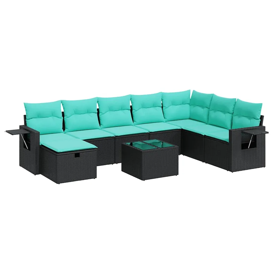 Salon de jardin 9 pcs avec coussins noir résine tressée - 2