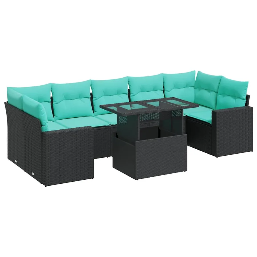 Salon de jardin avec coussins 8 pcs noir résine tressée acacia - 2