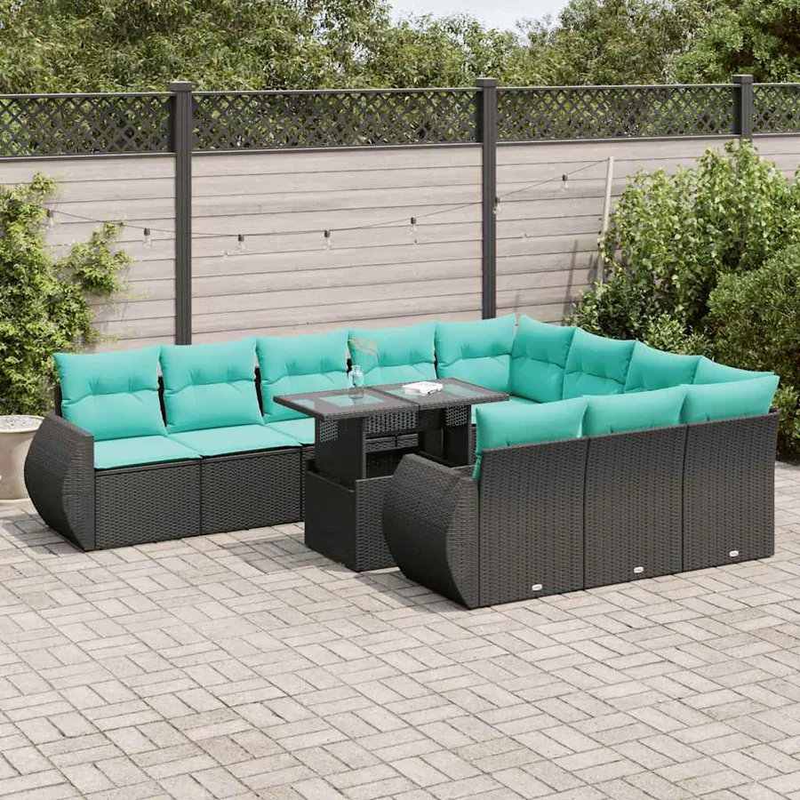Ensemble de canapés de jardin 11 pcs et coussins rotin acacia