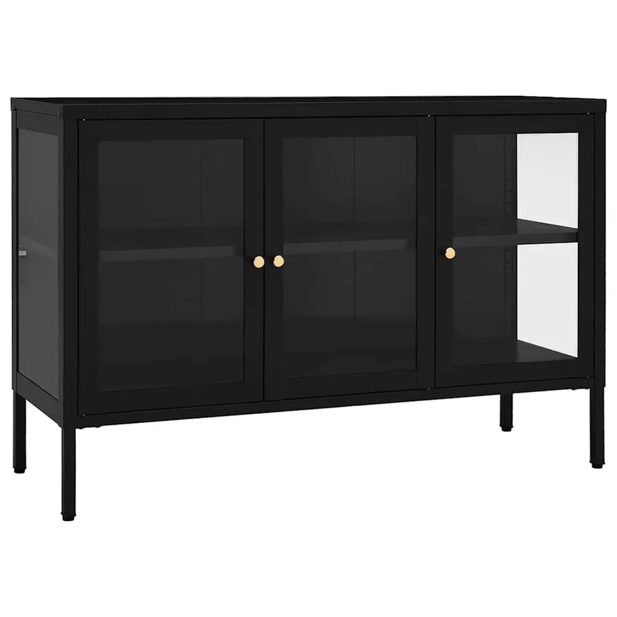 Buffet Noir 105x35x70 cm Acier et verre - 2