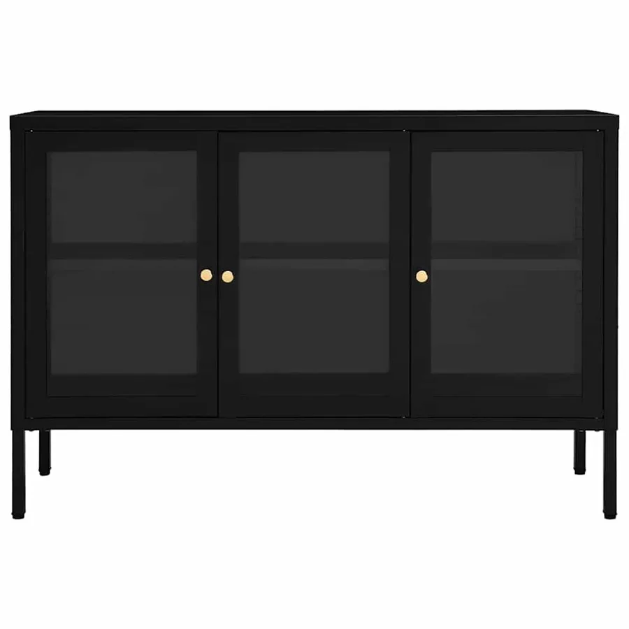 Buffet Noir 105x35x70 cm Acier et verre - 3