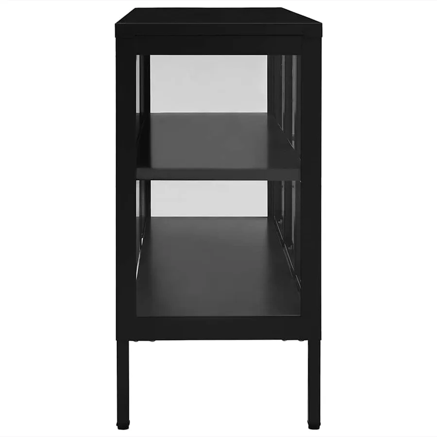 Buffet Noir 105x35x70 cm Acier et verre - 4