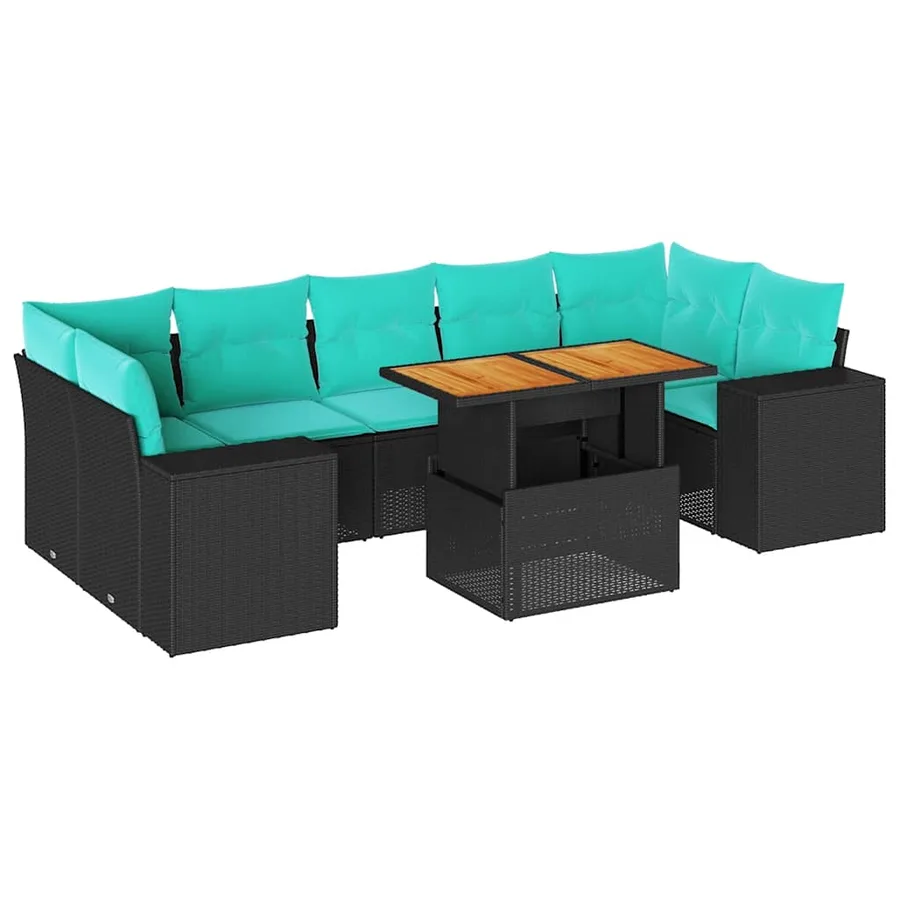 Salon de jardin 8 pcs avec coussins noir résine tressée - 2