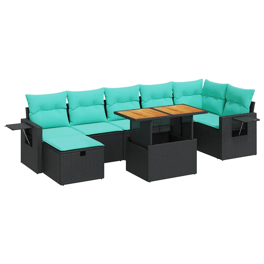 Salon de jardin avec coussins 8 pcs gris résine tressée acacia - 2