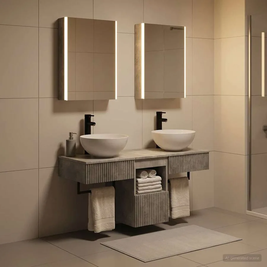 Ensemble d'armoire de salle de bain 5 pcs Gris béton